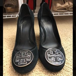 Tory Burch black suede wedges